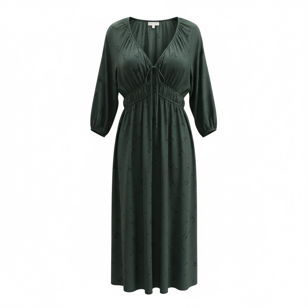 Causal Green floral Midi Dress